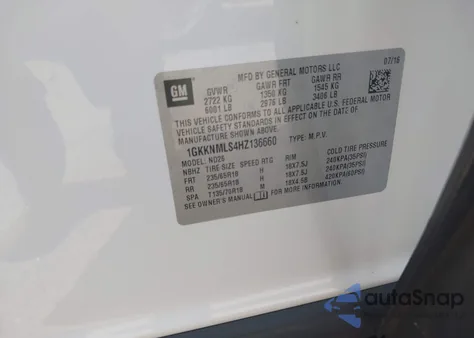 2017 GMC Acadia Slt-1 из США, поврежденный, VIN 1GKKNMLS4HZ136660